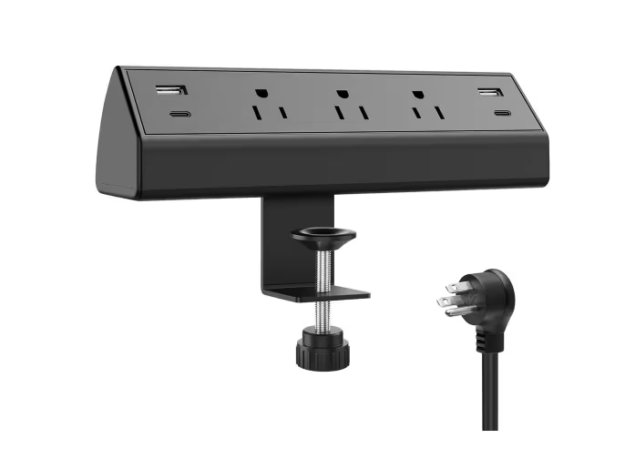 3-Outlet 6 ft. Flat Plug Desk Clamp Power Strip with Fast Charging, 2-USB A, 2-USC C, 20-Watt Ports in Black - 91010891066