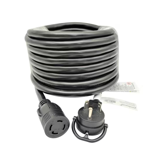 50 ft. 10/3 3-Wire RV 30 Amp 125-Volt NEMA TT-30P Plug to Generator L14-30R Transfer Switch Adapter Cord(2-Hots Bridged) - 91007714066