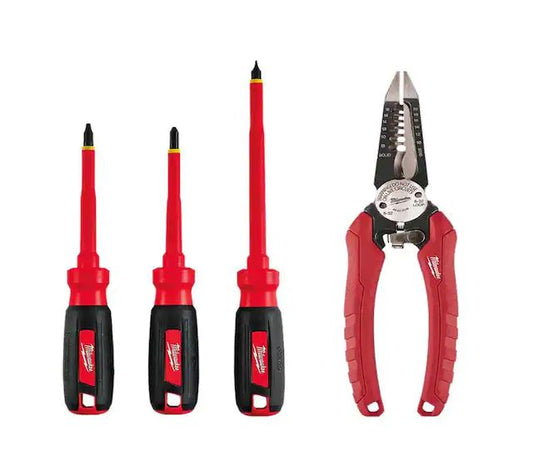 Electrician's 4-Piece Insulated Hand Tool Set with Screwdrivers and Wire Strippers - 91004489779