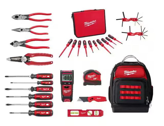 Electricians Hand Tool Set & Insulated Screwdriver W/Jobsite Backpack (26-Piece) - 91010242425