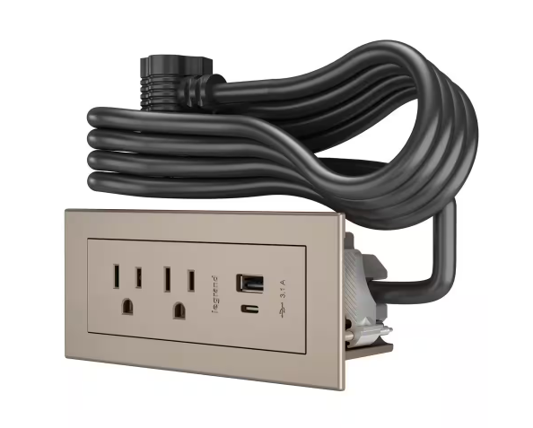 10 ft. Cord 15 Amp 2-Outlet and 2 Type A/C USB radiant Recessed Furniture Power Strip in Nickel - 91005774770