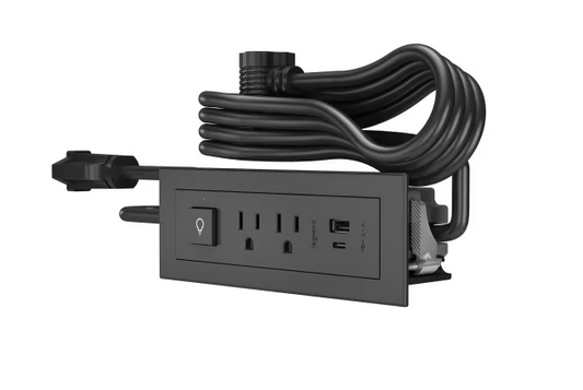 6 ft. Cord 15 Amp 2-Outlet, Switch and 2 Type A/C USB radiant Recessed Furniture Power Strip in Black - 91005774642