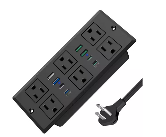 14-Outlets Recessed Power Socket Power Strip with 6.5 ft. Extension Cord/USB A/C - 91011411593