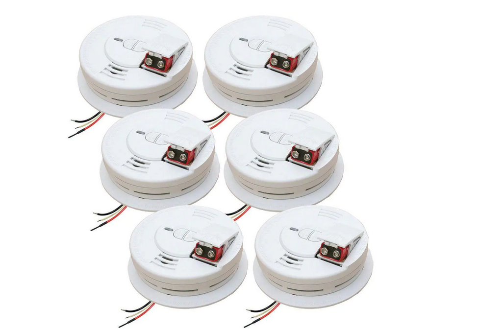 Firex Smoke Detector, Hardwired with 9-Volt Battery Backup, Smoke Alarm, 6-Pack