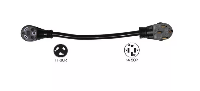50 Amp Plug (14-50P) to - Right Angle 30 Amp Receptacle (TT-30R) RV Adapter - 91003058378