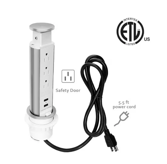 Pop-up Outlet for Countertop, Receptacle Power Strip with 5-Outlets for Kitchen Counter Conference Desk Office in White - 91011526523