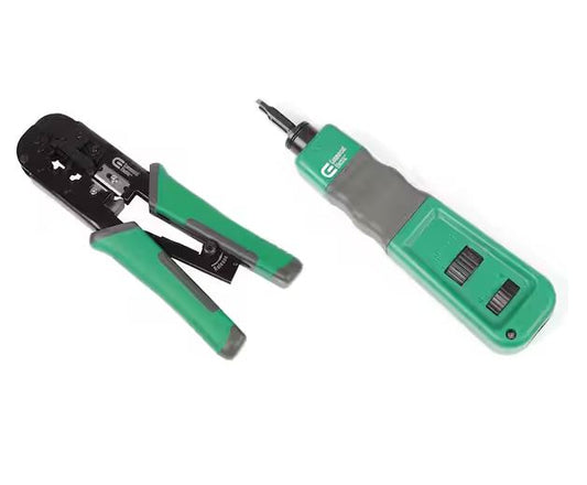 Ratchet Modular Plug Crimper and Impact Punch Down Tool with 110 Blade