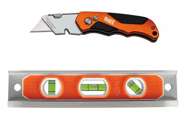 9 in. Aluminum Torpedo Level and Folding Utility Knife Tool Set - 91009679587