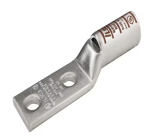 Surecrimp Copper Compression Lug Connector, Conductor Size 500, 2 Holes, Long Barrel - 91006426807