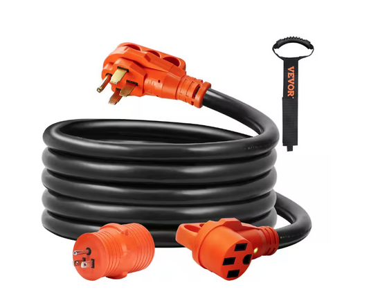 Generator Power Cord 15 ft. 6/3+8/1 AWG 50 Amp STW RV Extension Cord NEMA 14-50 Plug with LED Indicator 15 Amp Adapter - 91010860240