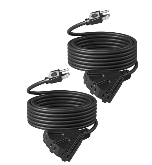 25 ft. 16/3 Heavy Duty SJTW Indoor/Outdoor Extension Cord with Tri-Tap Power Cable, Black (2-Pack) - 91012044957