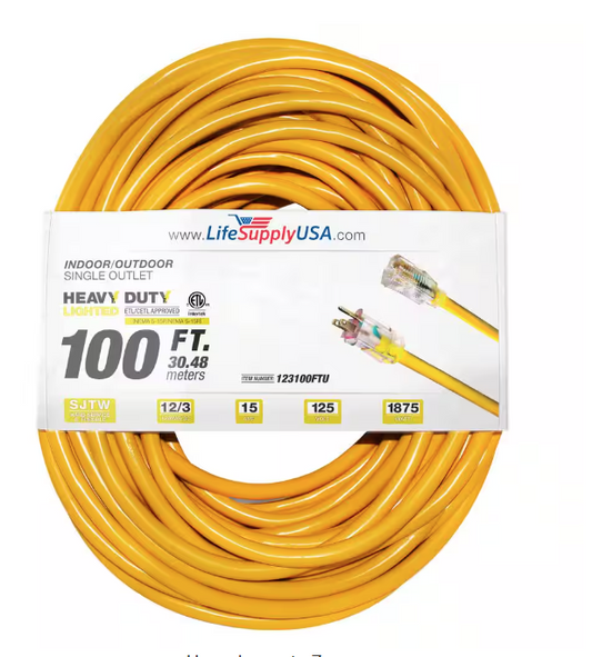 100 ft. 12-Gauge/3 Conductors SJTW Indoor/Outdoor Extension Cord with Lighted End Yellow (1-Pack) - 91011696043