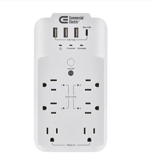 6-Outlet Smart Surge Protector with 4 USB Ports, White, Powered by Hubspace - 91010056771