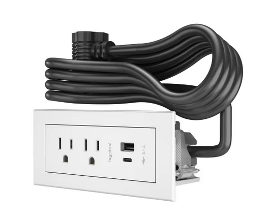 10 ft. Cord 15 Amp 2-Outlet and 2 Type A/C USB radiant Recessed Furniture Power Strip in White - 91005774866