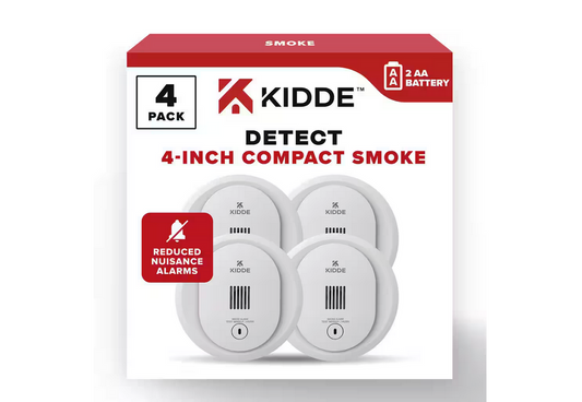 Compact 4 Pack Battery Powered 4 in Smoke Detector with Alarm LED Warning Light - 91010634458