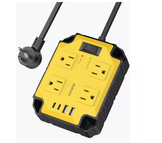 8-Outlet Industrial Magnetic Power Strip Protector with 4 USB Ports(2 USB-C) & 6.5 ft. Cord in Yellow - 91012166240