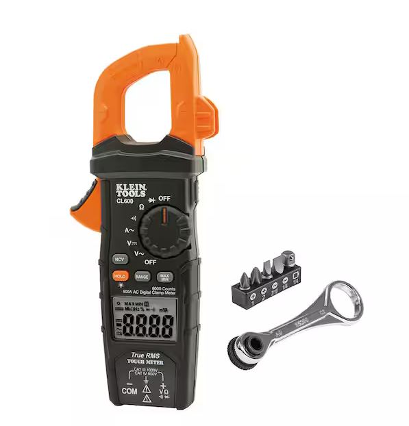 600 Amp AC True RMS Auto-Ranging Digital Clamp Meter and 1/4 in. Drive Electrician's Mini Ratchet Tool Set