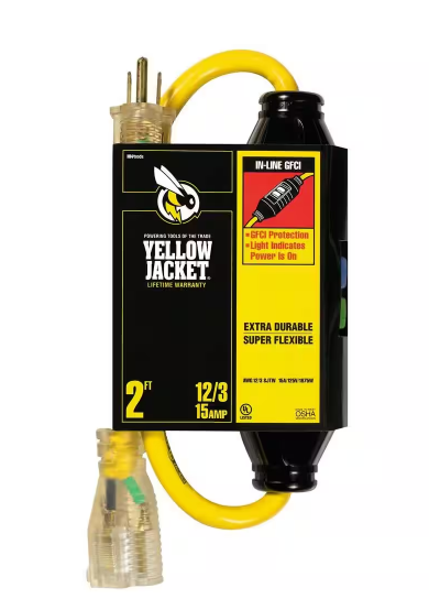 2 ft. 12/3 SJTW In-Line GFCI Heavy-Duty Cord with Power Light Plug - 91000496819