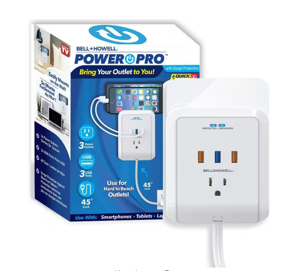 3-Outlet Power Pro Wall Outlet Surge Protector with 3 USB Ports and Extension Cord - 91008716490