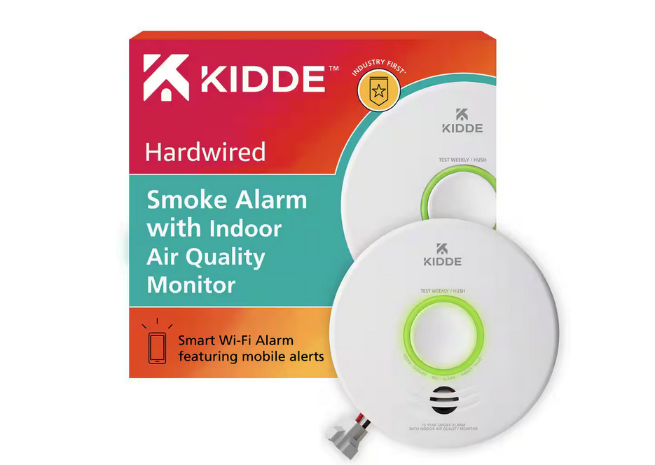 Kidde Smart Smoke Detector with Indoor Air Quality Monitor, Hardwired and Voice Alerts - 91009271611