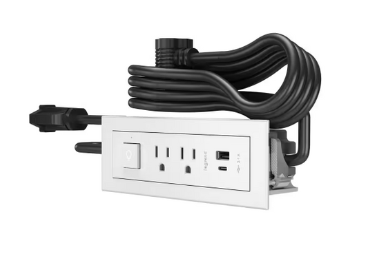6 ft. Cord 15 Amp 2-Outlet, Switch and 2 Type A/C USB radiant Recessed Furniture Power Strip in White - 91005774645