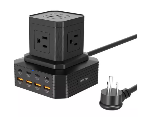 5-Outlets Power Strip Tower, Surge Protector with 5 AC Outlets and 8 USB Ports and 6.6 ft. Cord in Black - 91012223282