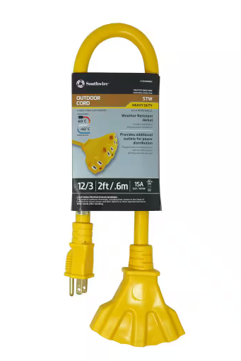 2 ft. 12/3 STW Multi-Outlet (3) Outdoor Heavy-Duty Adapter Extension Cord, Yellow - 9524638