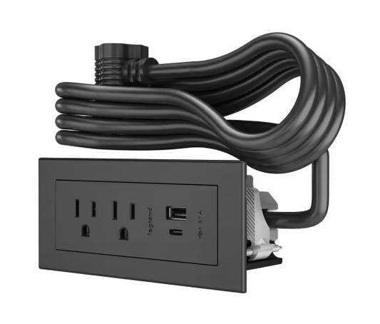 10 ft. Cord 15 Amp 2-Outlet and 2 Type A/C USB radiant Furniture Power Strip in Black - 91005774765