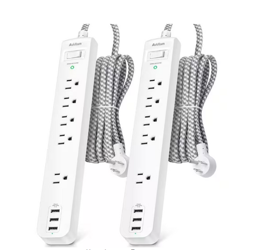 5-Outlet Power Strip Surge Protector with 3 USB Charging Ports and 5 ft. Extension Cord, White (2-Pack) - 91011701807