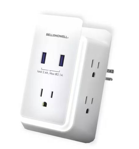 Wall Power 5 Power-Outlets/2 USB Ports Surge Protection Wall Adapter Tap with Nightlight and Docking Shelf - 91007823394