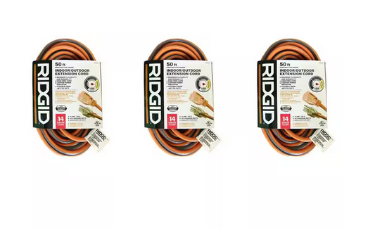 50 ft. 14/3 Extension Cord in Orange and Gray (3-Pack)