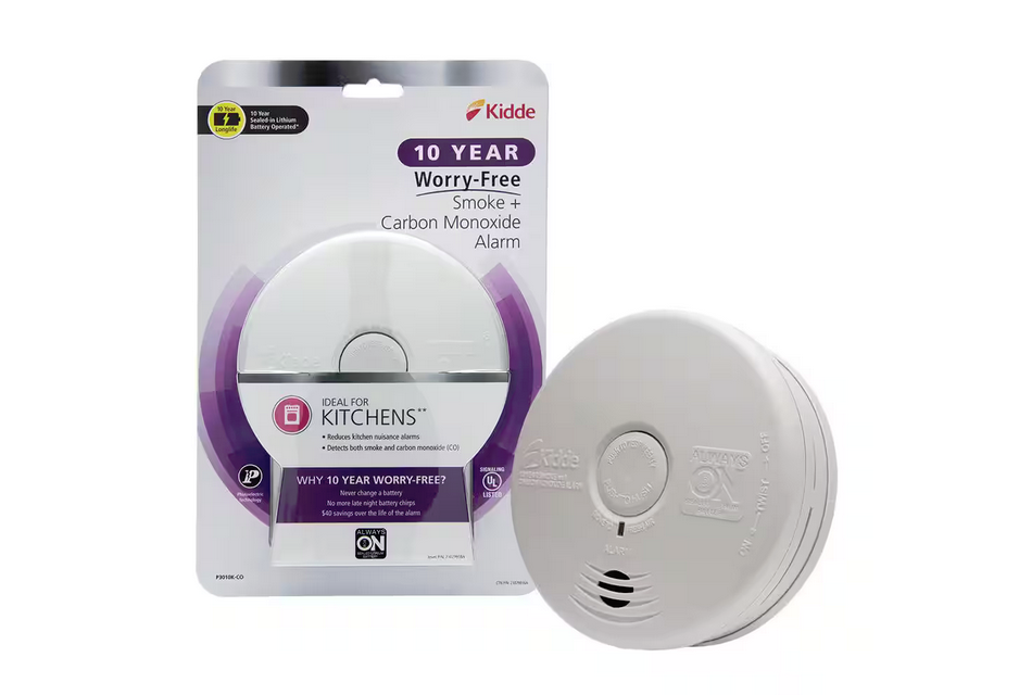 10-Year Worry Free Smoke & Carbon Monoxide Detector, Lithium Battery Powered with Photoelectric Sensor - 9146429