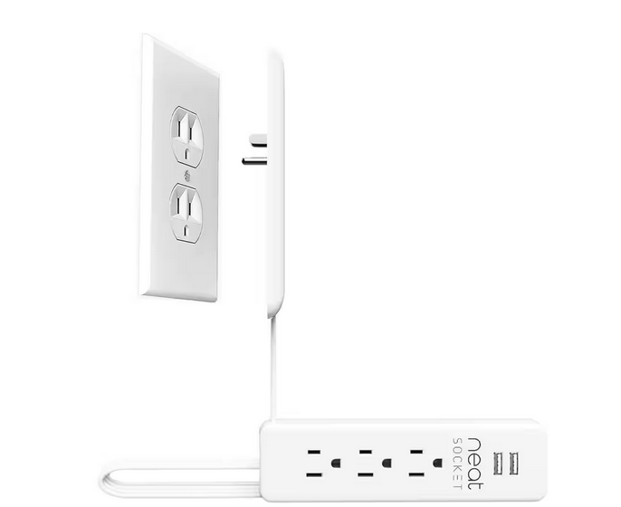 3 ft. Ultra Thin Flat Plug Extension Cord with 3-Outlets, 2 USB Universal Size Flat Plug Power Strip, Child and Pet Safe - 91011117855