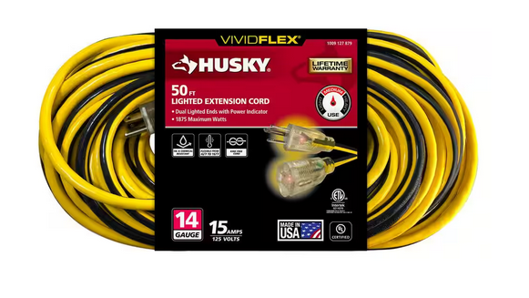 VividFlex 50 ft. 14/3 Heavy Duty Indoor/Outdoor Extension Cord with Lighted End, Yellow - 91009127879