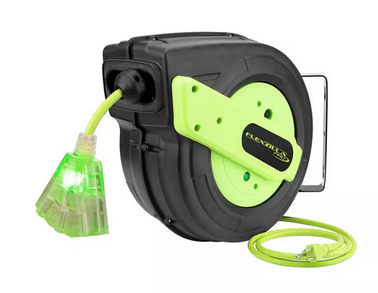 Retractable Extension Cord Reel, 12/3 AWG SJTOW Cord with Grounded Triple Tap Outlet - 91006728527