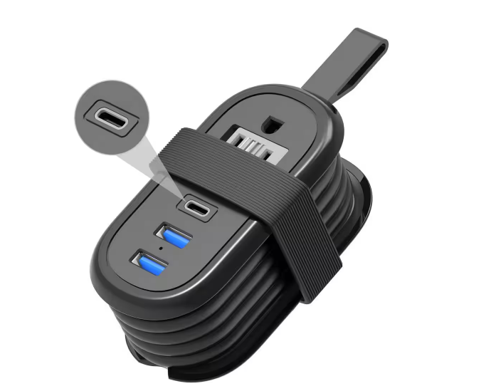 4 ft. Travel Power Strip with USB Ports with 2 Outlets 3 USB Ports for Travel in Black - 91012223301