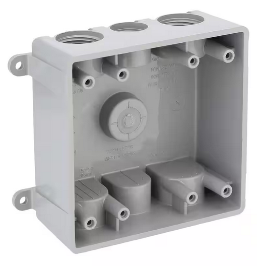 2-Gang Non-Metallic Weatherproof Box with (4) 3/4 in. and (3) 1/2 in. Holes, Gray - 9497014