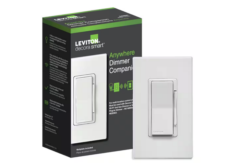 Decora Smart Anywhere LED/CFL/Inc Wire-Free 3-Way Dimmer Companion, On/Off/Dimming for Decora Smart Wi-Fi 2nd Gen, White - 91006063956