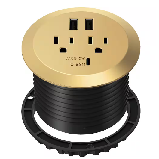 12 Amp 2-Outlets Desktop Grommet, 60-Watt Power Delivery Type C Port, 3-USB Charging Ports, Gold - 91009964507