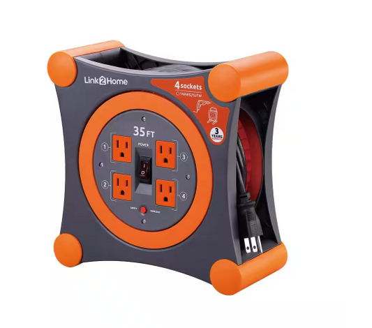 35 ft. 14/3 Extension Cord Storage Reel with 4 Grounded Outlets and Overload Protection - 91004298183