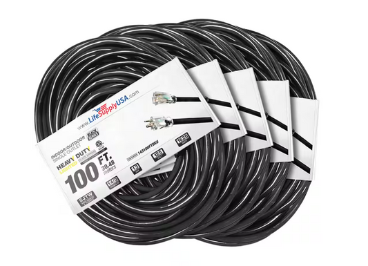 100 ft. 14-Gauge/3-Conductors SJTW 13 Amp Indoor/Outdoor Extension Cord with Lighted End Black (5-Pack) - 91012243399