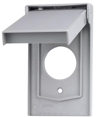 1-Gang Weather Resistant Single Receptacle Device Mount Wallplate with Vertical Self Closing Lid, Gray