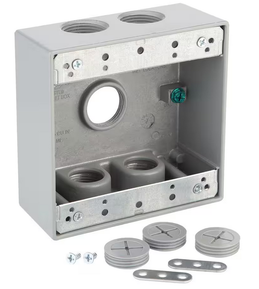 2-Gang Metallic Weatherproof Box with (5) 3/4 in. Holes, Gray - 9573112