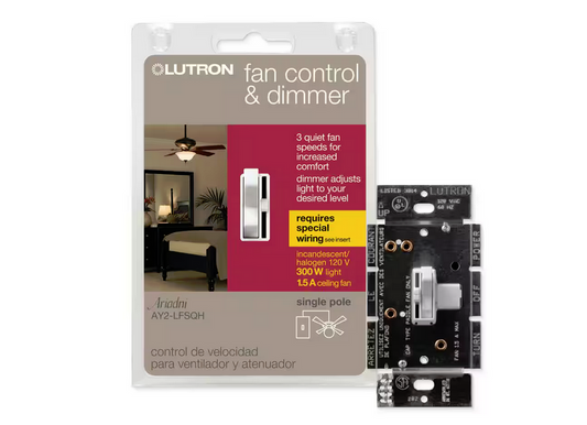 Toggler Fan Control, 3-Speed, 1.5-Amp/Single-Pole or 3-Way, White (TGFSQ-FH-WH) - 9511238