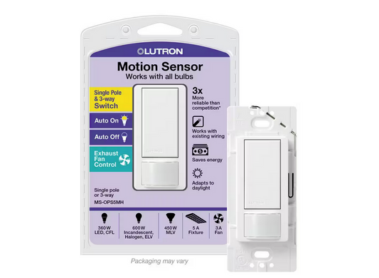 Maestro Motion Sensor Switch, No Neutral Required, 5-Amp, Single-Pole/Multi-Location, White (MS-OPS5MH-WH) - 9493282