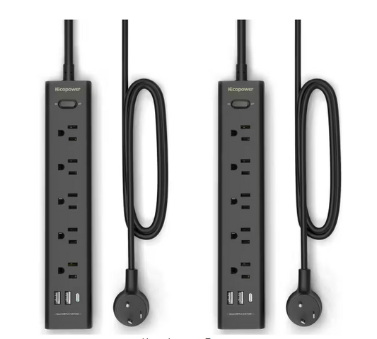 5-Outlet Power Strip Surge Protector with 3 USB Ports and 15 ft. Long Extension Cord, Black (2-Pack) - 91011701816