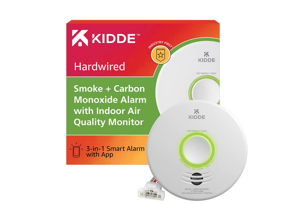 Smart Smoke and Carbon Monoxide Detector with Indoor Air Quality Monitor, Hardwired, 10-Year Lithium Backup Battery - 91007619831