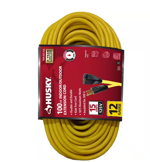 100 ft. 12/3 Extension Cord, Yellow - 91004823555