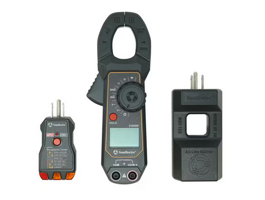 Clamp Meter Kit Consisting of 200 Amp AC Clamp Meter, AC Line Splitter, and 120-Volt AC GFCI Receptacle Tester - 91009560245