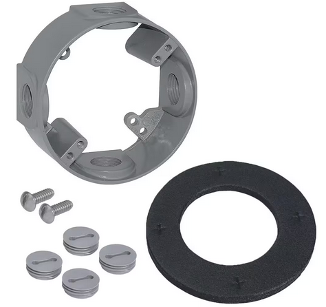 Round Metal Weatherproof Electrical Outlet Box Extension Ring with (4) 1/2 inch Holes, Gray - 91010179908